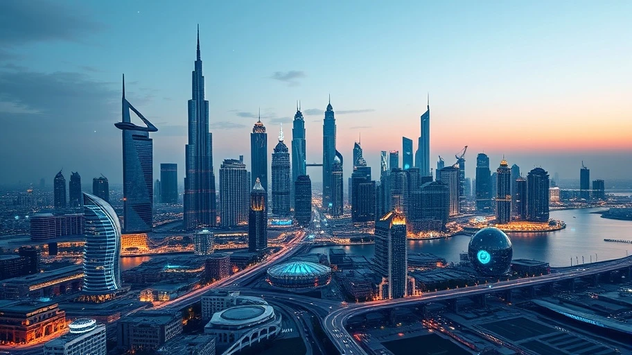 Ảnh cảnh quan tương lai của Dubai đại diện cho xu hướng tiền mã hóa