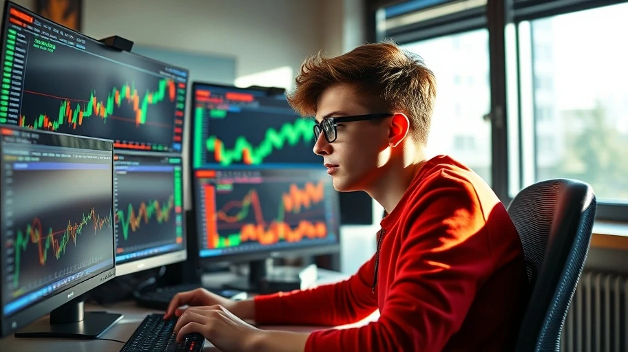 Ảnh giao dịch ngắn hạn crypto với biểu đồ giá trên màn hình.