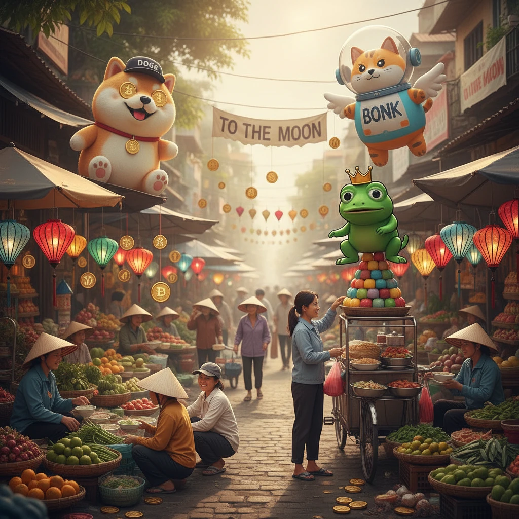 Ảnh về memecoin và thị trường đầu cơ