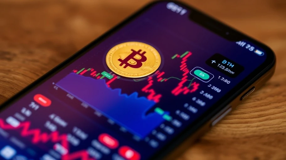 Biểu đồ crypto trên màn hình điện thoại