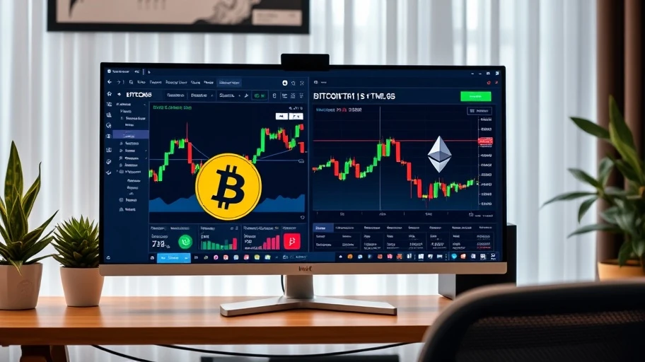 Biểu đồ giá Bitcoin và Ethereum trong văn phòng hiện đại