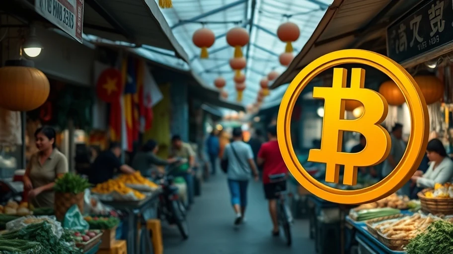 Biểu tượng Bitcoin tại khu chợ sầm uất ở Việt Nam