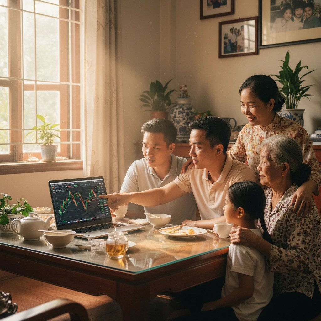 Gia đình thảo luận về giao dịch tiền mã hóa