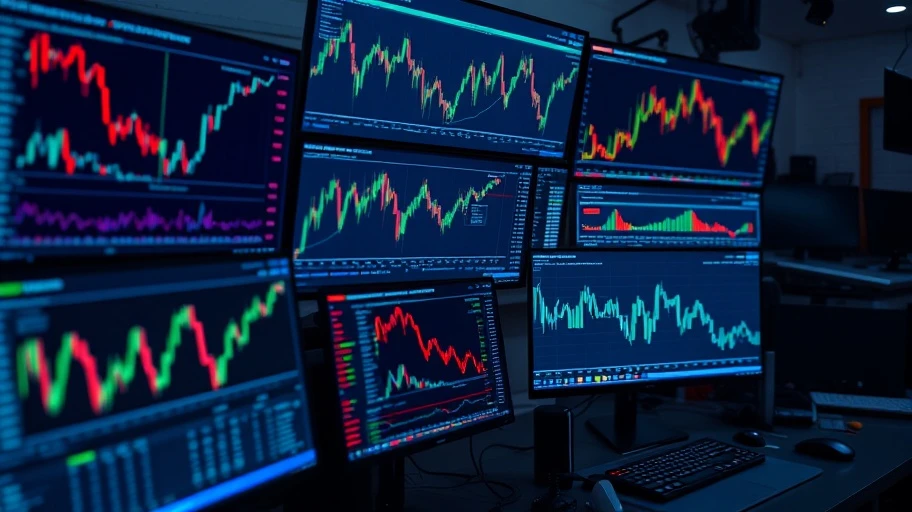 Hình ảnh gần các màn hình phân tích bot giao dịch crypto.
