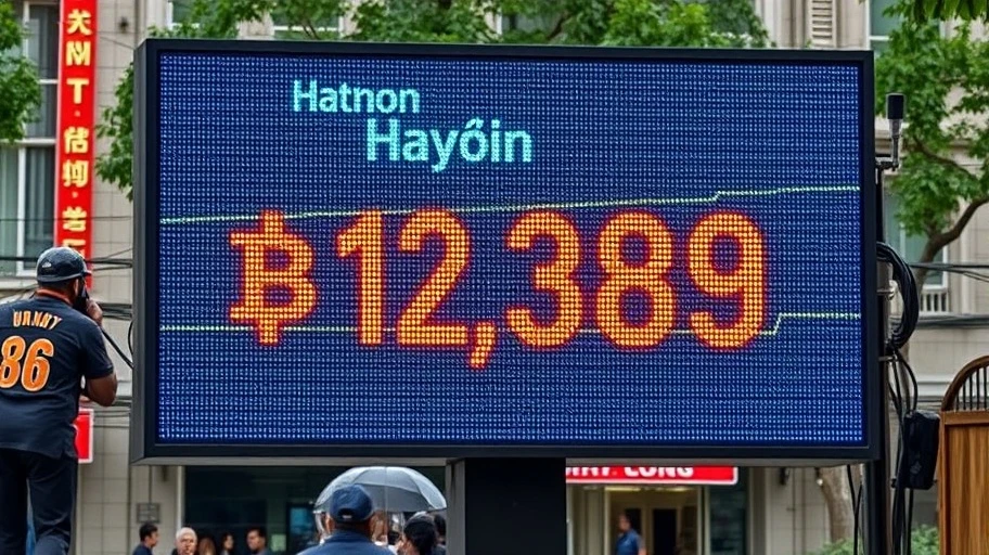 Hình ảnh màn hình LED hiển thị giá Bitcoin ở Hà Nội