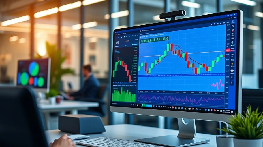 Hình ảnh màn hình máy tính với biểu đồ giao dịch crypto.