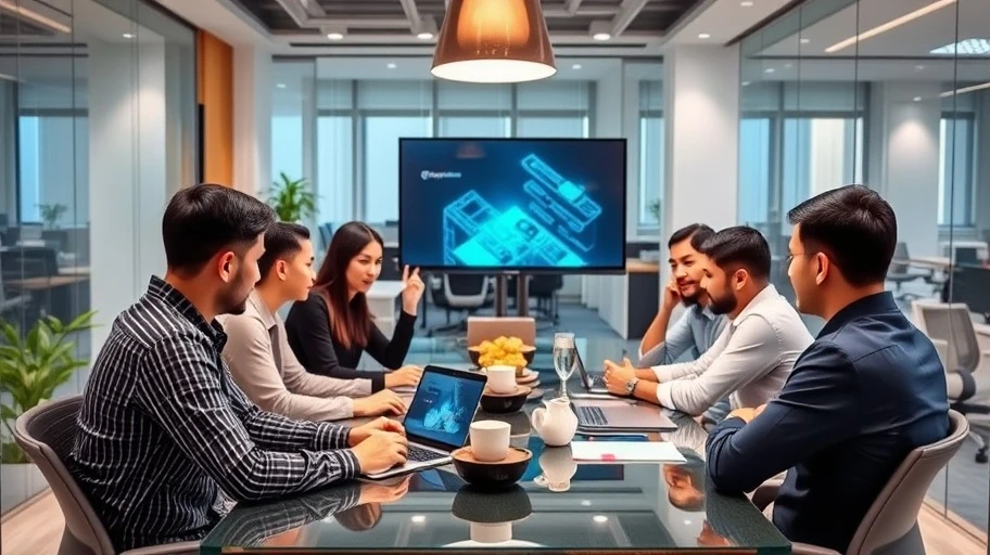 Hình ảnh nhóm phát triển blockchain họp mặt.