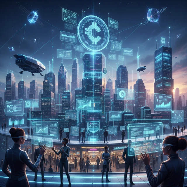 Hình ảnh tương lai với phần tử blockchain