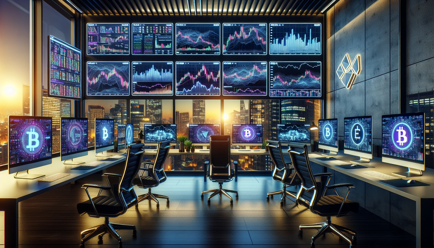 Hình ảnh văn phòng với nền tảng giao dịch crypto