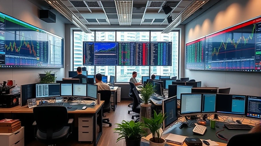 Hình ảnh về phân tích thị trường crypto tại văn phòng giao dịch