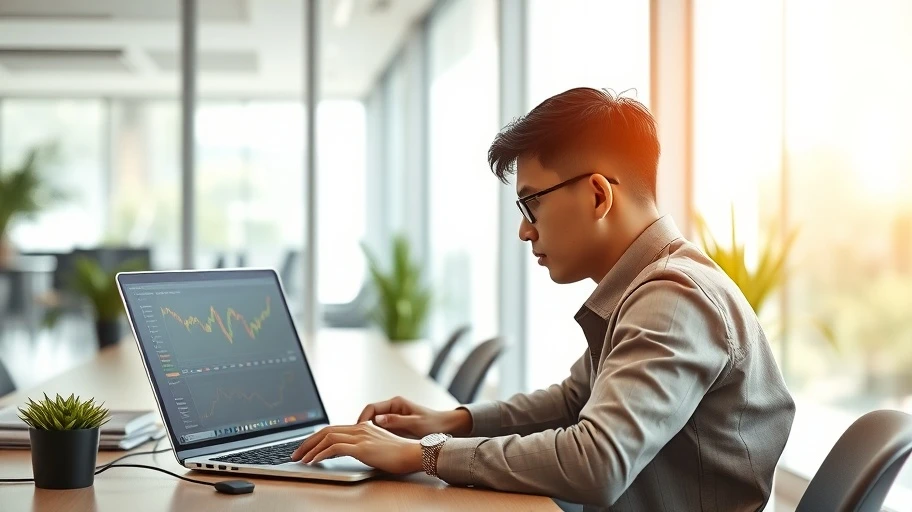 Học về tiền mã hóa với bảng giá trên màn hình trong môi trường văn phòng hiện đại.