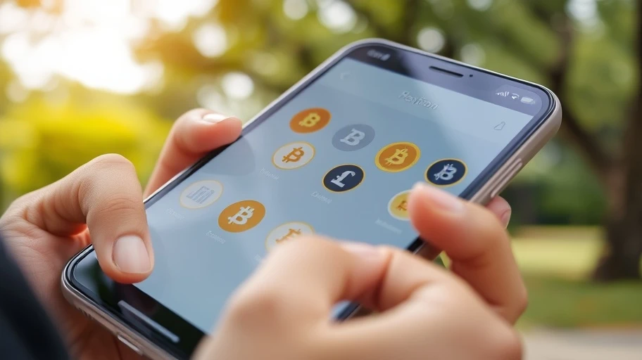 Người dùng kiểm tra các token tiền mã hóa trên điện thoại tại công viên Việt Nam