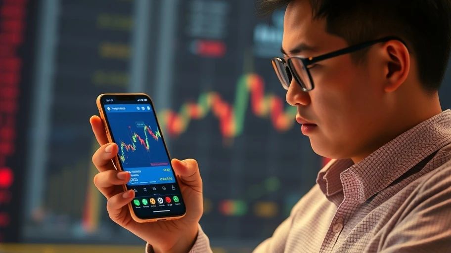Nhà đầu tư xem biểu đồ tiền mã hóa trên điện thoại thông minh.