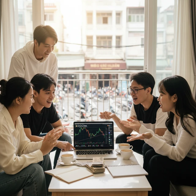 Nhóm bạn trẻ Việt Nam thảo luận về tiền mã hóa