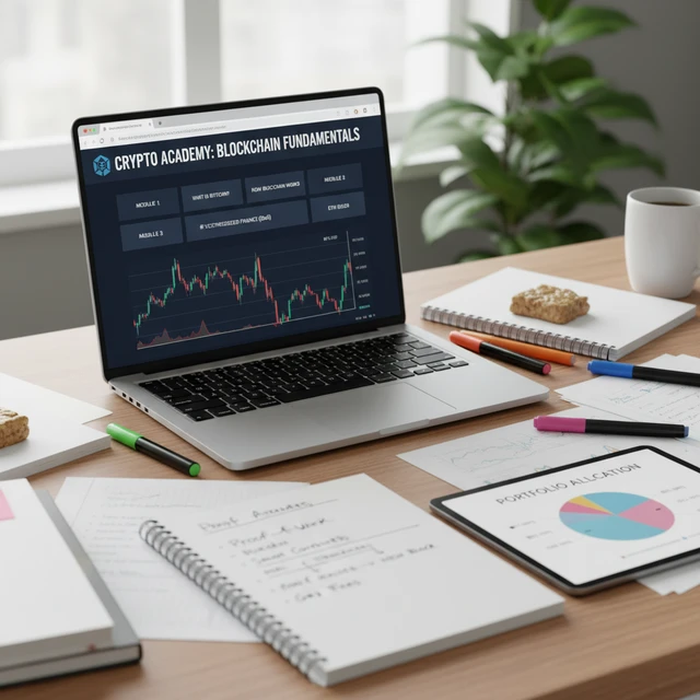 Nội dung giáo dục về crypto trên màn hình laptop