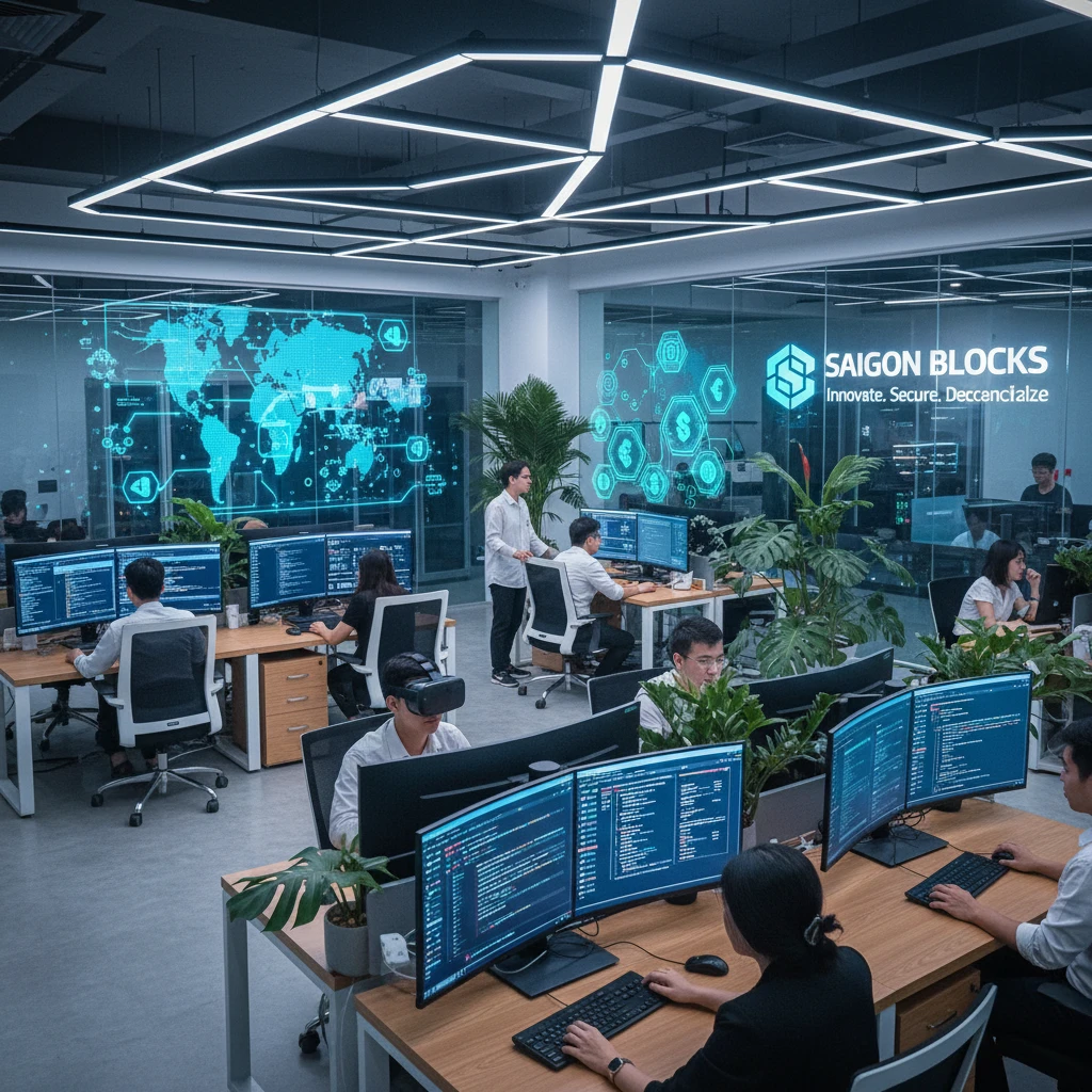 Văn phòng công nghệ, biểu tượng cho phát triển blockchain.