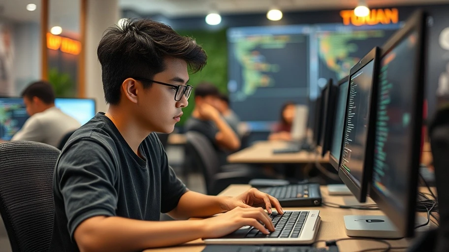 Vitalik Buterin làm việc trên Ethereum tại văn phòng.